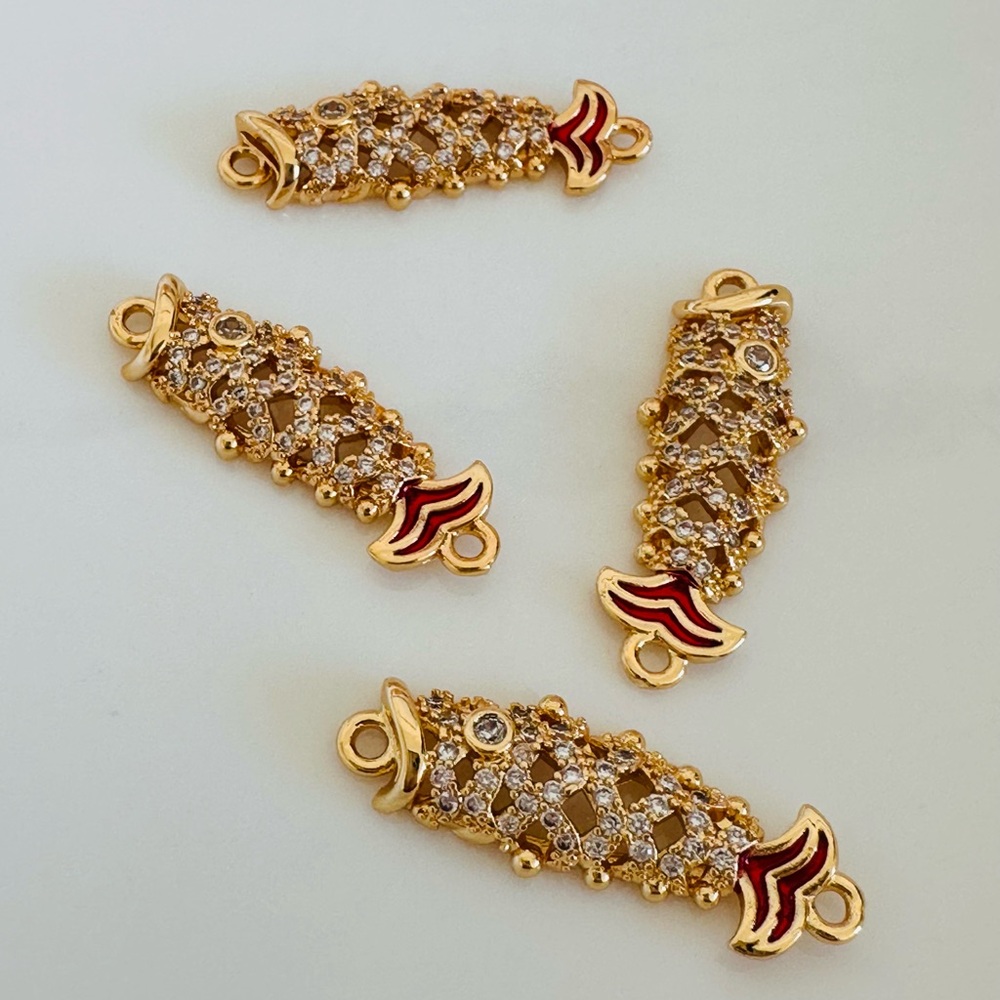 Elegant Gold and Red Fish-Shaped Jewelry Charms
